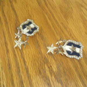 Bijoux New York Designs shield crest blue white rhinestones stars dangles